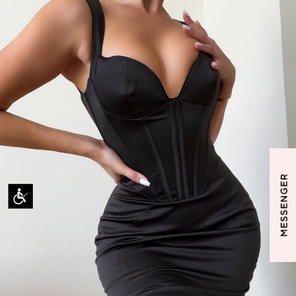 Fiorella black dutchess satin midi corset dress - Picture 1 of 10